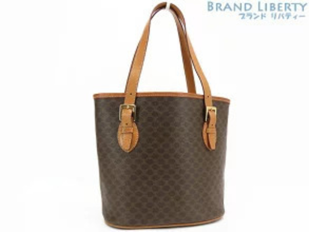 Celine Macadam Handbag Shoulder Bag Tote Brown Dark Leather